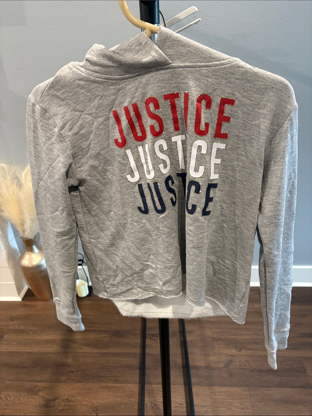 Justice Gray Pullover with Red, White & Navy Logo